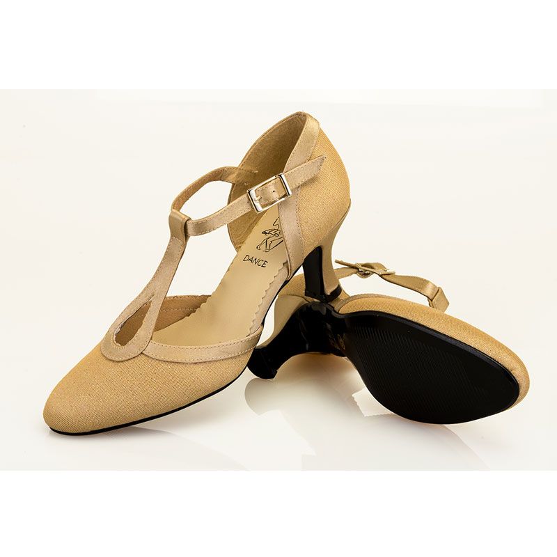 Zapato de baile de salón en color doreado de la marca Pomares Vazquez