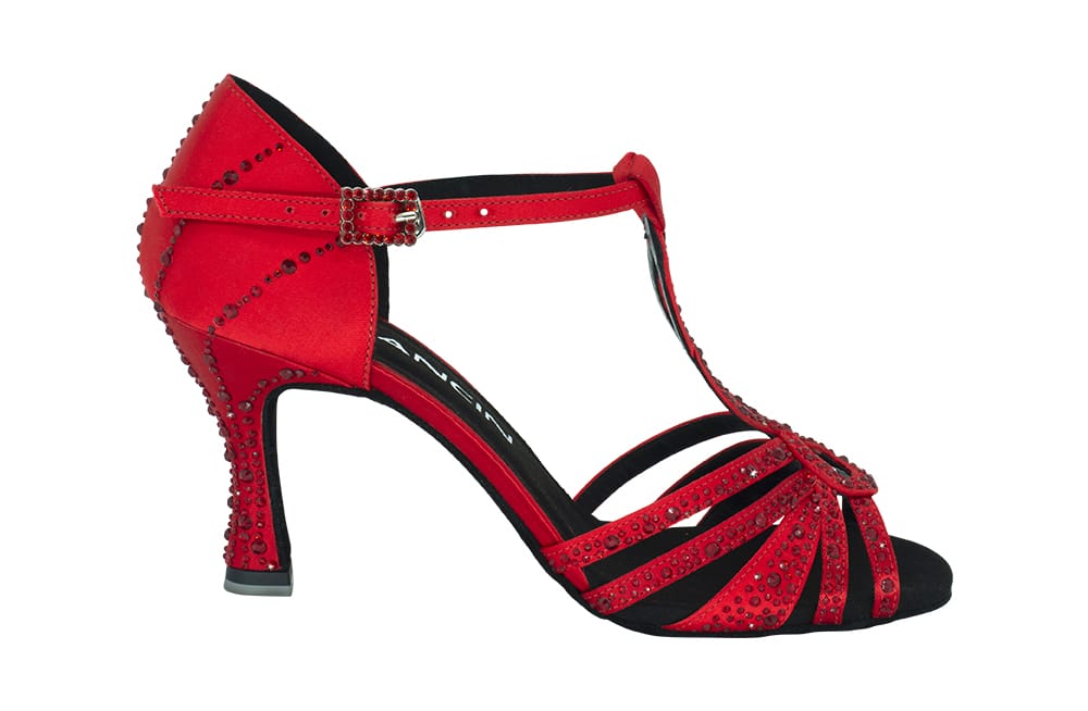 Zapato de baile ne color rojo con tacón de 7,5 cm y Cristal Strass