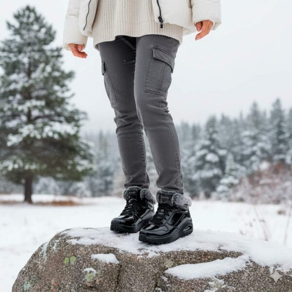 Botin Skechers en charol negro ideal para la nieve